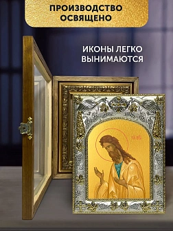 Икона Иоанн Предтеча в ризе и деревянном киоте, 26х22 см