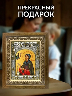 Икона Евфросиния Суздальская в ризе и деревянном киоте, 26х22 см