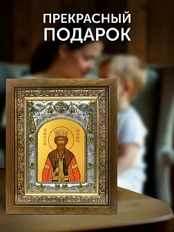 Икона Вячеслав Чешский в ризе и деревянном киоте, 26х22 см