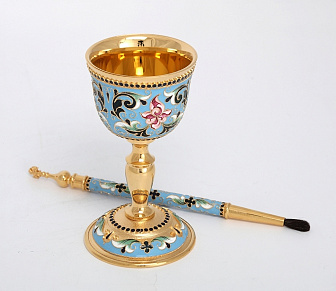 Сосуд для елея + стручец филигрань, эмаль, роспись / золочение