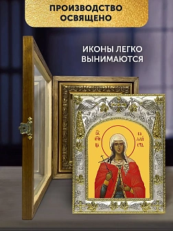 Икона Каллиста Никомидийская в ризе и деревянном киоте, 26х22 см