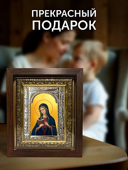 Икона Калужская Божия Матерь в ризе и киоте под дерево, 33х27 см