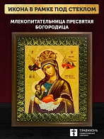Икона Божией Матери Млекопитательница, деревянная рамка с басмой и стеклом 18х21х2,5 см 106