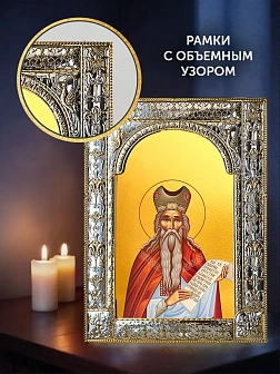 Икона Захария Праведный в ризе и деревянном киоте, 33х27 см Икона Захария Праведный в ризе и деревянном киоте, 33х27 см