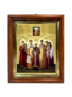 Икона Царская семья в киоте 18х21х4 см 001