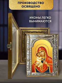 Икона Жировицкая Божия Матерь в ризе и деревянном киоте, 33х27 см