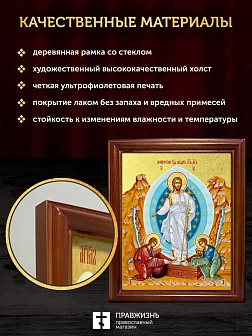 Икона Воскресение Христово с золочением, деревянная рамка со стеклом 15х18х2 см 1113