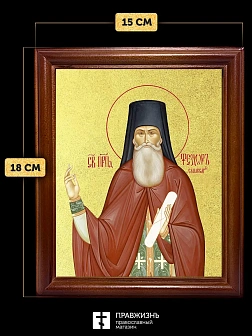 Икона Феодор Санаксарский преподобный с золочением, деревянная рамка со стеклом 15х18х2 см 1238