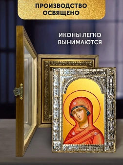Икона Огневидная Божия Матерь в ризе и деревянном киоте, 33х27 см