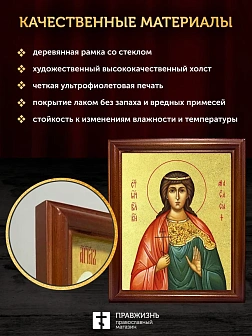 Икона Анастасия мученица великая княгиня с золочением, деревянная рамка со стеклом 15х18х2 см 586