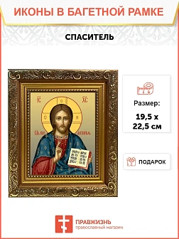 Икона Спаситель Господь Иисус Христос, широкая рамка 19,5х22,5х2 см 214