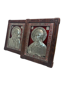 Венчальные иконы Красная Богородица и Спаситель гальваника эмаль