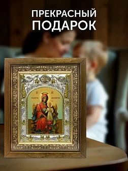 Икона Неувядаемый Цвет Божия Матерь в ризе и деревянном киоте, 26х22 см