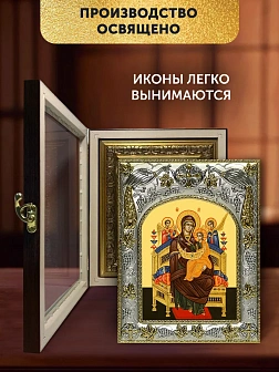 Икона Всецарица Божия Матерь в ризе и киоте под дерево, 27х23 см