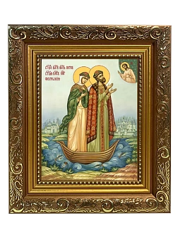 Икона складень Петр и Феврония Муромские и Ангел Хранитель 19х22х7 см 118