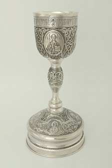 Потир 0.75л ручная гравировка, чеканка / штампованный поддон / серебро (УИН)