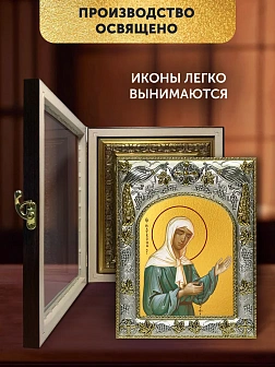 Икона Матрона Московская в ризе и киоте под дерево, 27х23 см