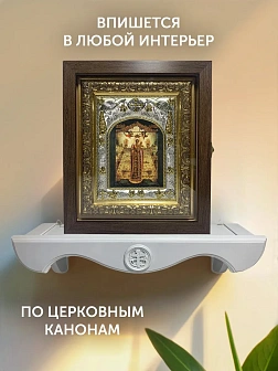 Икона Вертоград Заключенный Божия Матерь в ризе и киоте под дерево, 27х23 см
