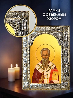 Икона Андрей Критский в ризе и деревянном киоте, 33х27 см