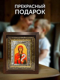 Икона Параскева Пятница в ризе и киоте под дерево, 33х27 см