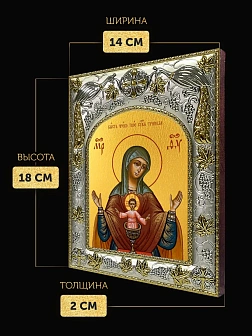 Икона Бысть Чрево Твое Святая Трапеза Божия Матерь в ризе, 18х14 см