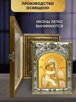 Икона Жировицкая Божия Матерь в ризе и деревянном киоте, 26х22 см