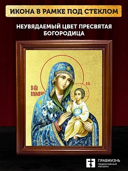 Икона Божией Матери Неувядаемый Цвет с золочением, деревянная рамка со стеклом 15х18х2 см 165