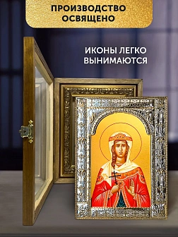 Икона Варвара Илиопольская в ризе и деревянном киоте, 33х27 см