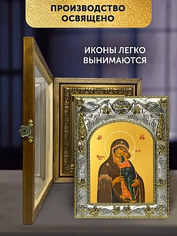 Икона Толгская Божия Матерь в ризе и деревянном киоте, 26х22 см