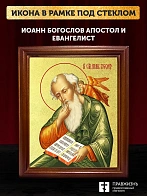 Икона Иоанн Богослов апостол и евангелист с золочением, деревянная рамка со стеклом 15х18х2 см 190