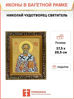 Икона Николай Чудотворец Мирликийский святитель, узкая рамка 17,5х20,5х2 см 110
