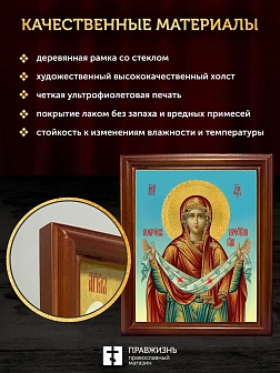 Икона Покров Пресвятой Богородицы, деревянная рамка со стеклом 15х18х2 см 119 Икона Покров Пресвятой Богородицы, деревянная рамка со стеклом 15х18х2 см 119