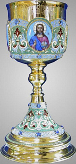 Потир 2.0л 4-финифти, филигрань, эмаль / поддон конус 2, 0л / золочение / серебряный стакан (УИН)