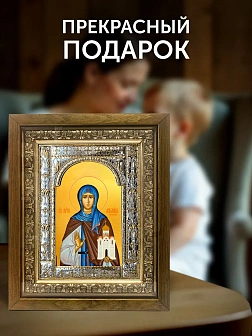 Икона Ангелина Сербская в ризе и деревянном киоте, 33х27 см