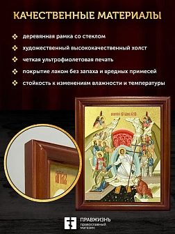 Икона Воскресение Христово с золочением, деревянная рамка со стеклом 15х18х2 см 1113