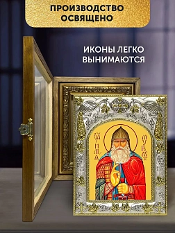 Икона Илья Муромец в ризе и деревянном киоте, 26х22 см
