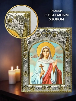 Икона Виктория Солунская в ризе и деревянном киоте, 26х22 см