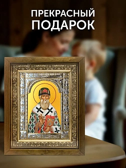 Икона Иона Митрополит Московский в ризе и деревянном киоте, 33х27 см