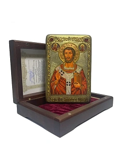 Настольная икона "Священномученик Климент, папа Римский" на мореном дубе