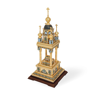 Дарохранительница ювелирная большая эмаль, финифть / золочение