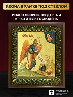 Икона Иоанн пророк Предтеча и Креститель Господень с золочением, деревянная рамка с басмой и стеклом