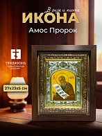 Икона Амос Пророк в ризе и киоте под дерево, 27х23 см