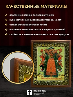 Икона Божией Матери Прибавление ума с золочением, деревянная рамка с басмой и стеклом 18х21х2,5 см 1