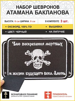 3 шеврона атамана Бакланова липучка черный оксфорд 6х9 см