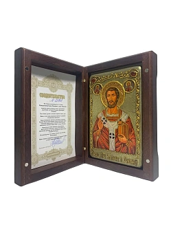 Настольная икона "Священномученик Климент, папа Римский" на мореном дубе