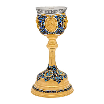 Потир 1.0л 4-литьевых лика, филигрань, эмаль / песочные часы / золочение / мельхиоровый стакан