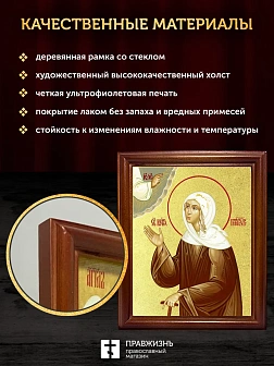 Икона Ксения Петербургская блаженная с золочением, деревянная рамка со стеклом 15х18х2 см 089