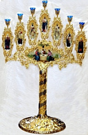 Семисвечник запрестольный №11 золочение фото на пластике Семисвечник запрестольный №11 золочение фото на пластике