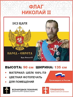 Флаг 288 Николай II Без царя народ сирота 90х135 материал шелк для помещений