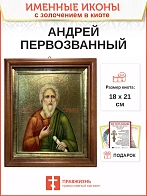 Икона Андрей Первозванный апостол с золочением в киоте 18х21х4 см